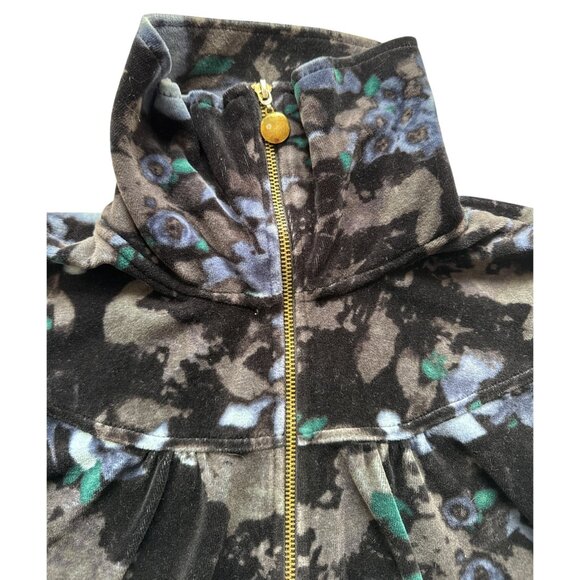 Style & Co Sport Floral Patterned Zip-Up Velour Jacket with High Collar & Gold Z - Picture 4 of 10